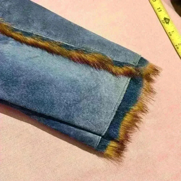 The LOOK Randolph Duke Womens Suede & Faux Fur Blue Fox Jacket Hood Size Large - Picture 13 of 16
